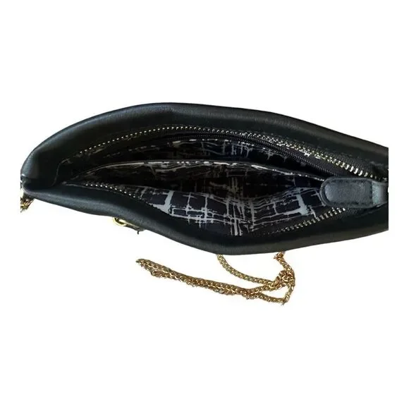 Aitbags Elegant Clutch/Crossbody Handbag. Black w gold accents. Removable chain - Picture 4 of 8